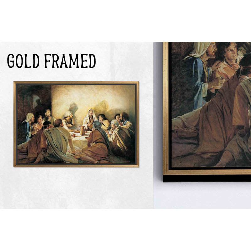 Toile imprimée: Le dernier souper - Décoration religieuse chrétienne, 1P GoldFramedCanves, 35,5 po H x 47,3 po l