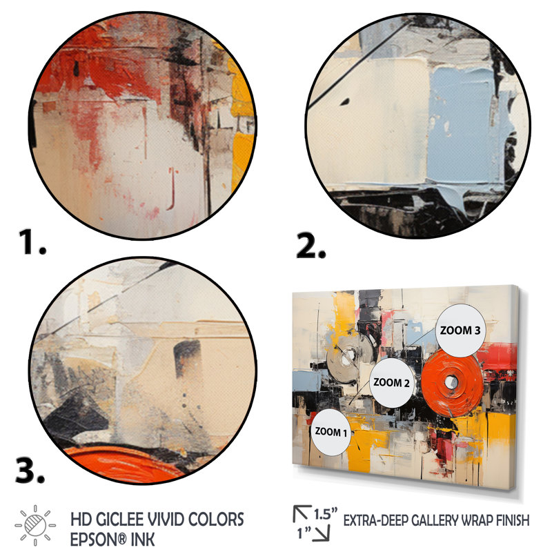 Genya Collage Rhyth sur toile, H 16 po x l 32 po x P 1 po, Cadre flottant doré