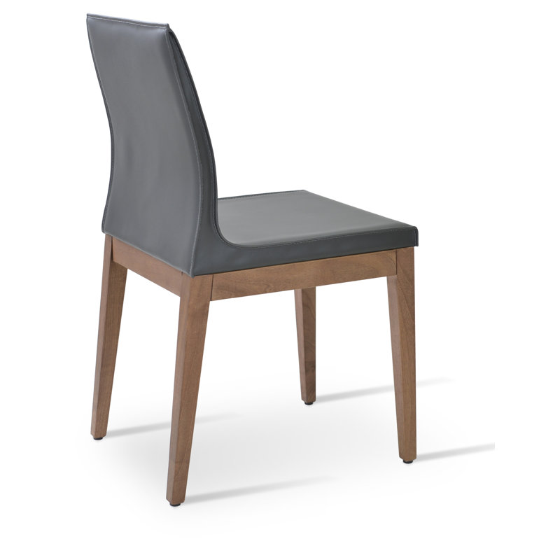 Polo Wood Side Chair, Grey Faux Leather, Walnut