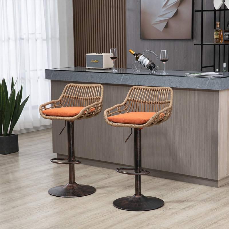 Adjustable Swivel Bar Stools with Footrest for Kitchen, Set of 2, Orange
