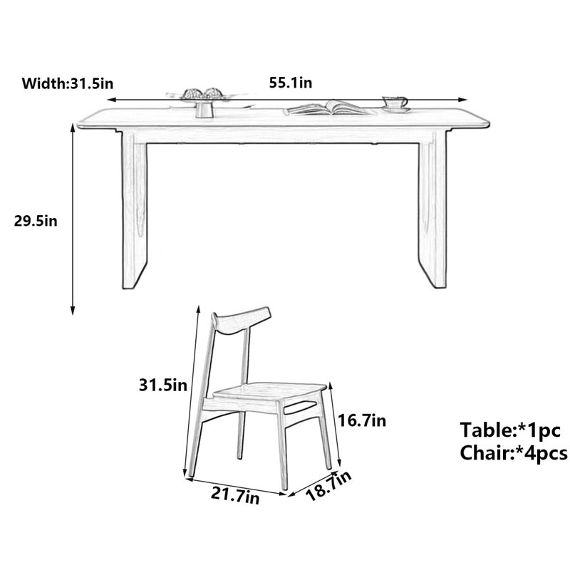 Table de salle à manger Nordic, 5, H 29,5 po x L 55,1 po x l 31,5 po