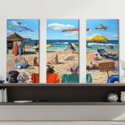 Dog Beach - ensemble de 3 peintures sur toile tendue
