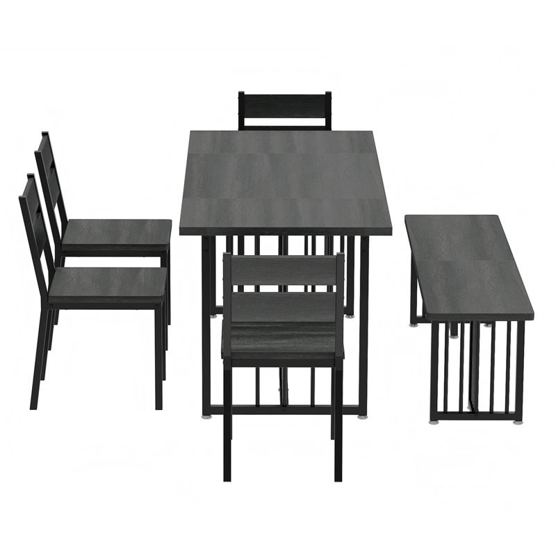 Classic Style Dining Set Complete with 1 Bench and 4 Chairs, Gray