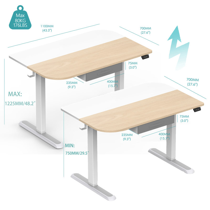 Bureau pour travailler debout à hauteur réglable, Brun pâle