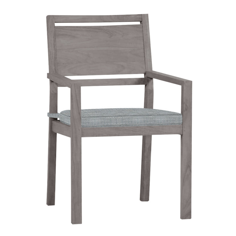 Avondale Patio Dining Armchair with Cushions, Rollo Silver, Welt, Oyster Teak