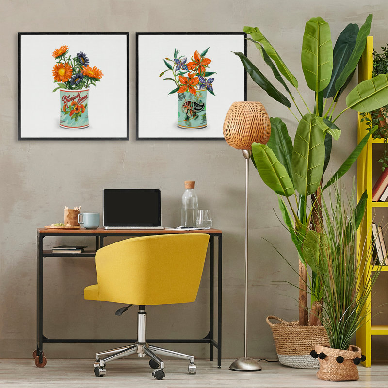 Ensemble de 2 giclées nostalgiques avec souci et bouquets de nénuphars, design par Val Rhodes, 24 po x 24 po