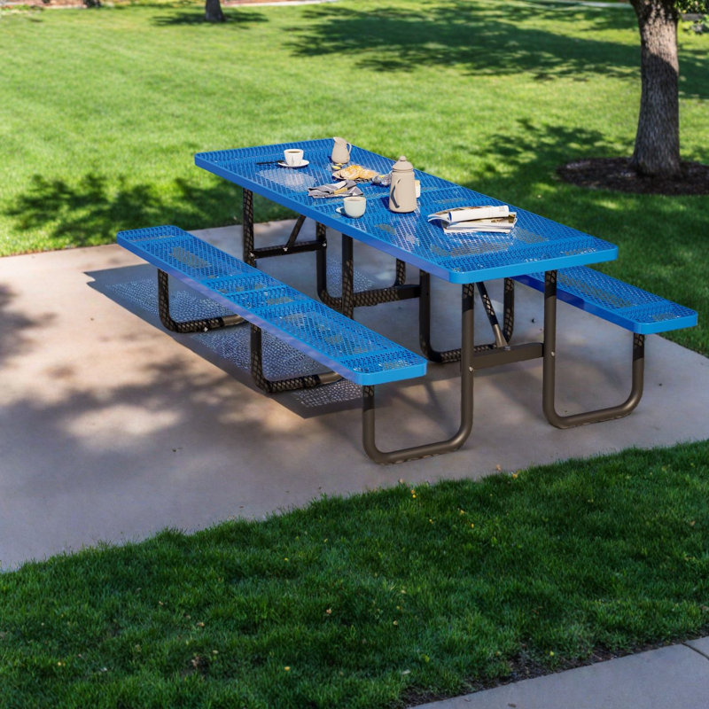 Ensembles de salle à manger de patio spacieux, table de pique-nique en acier de 96 po pour famille