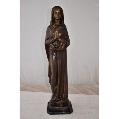 Mother Maria Madonna Praying Bronze Statue Size: 4" x 4" x 27"H