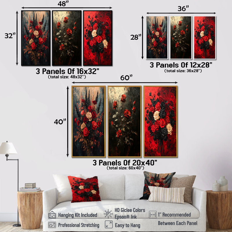 Abstract Dark Gothric Roses Bouquet I - Roses Wall Art Collection, 28" H x 36" W, Wrapped Canvas, Does Not Apply