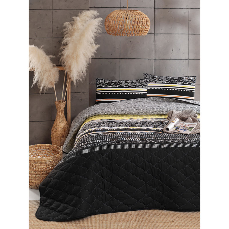 Ensemble de couvre-lit 100% coton jaune / noir / gris Adrastus