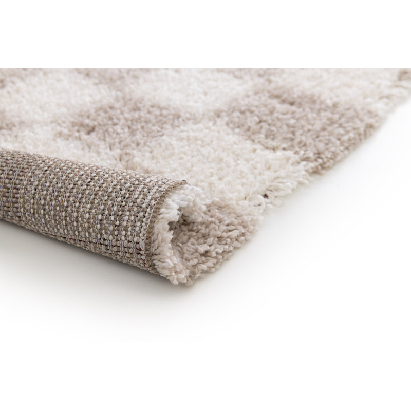 Chequered Shag Area Rug, Rectangle 200 x 290 cm, Beige