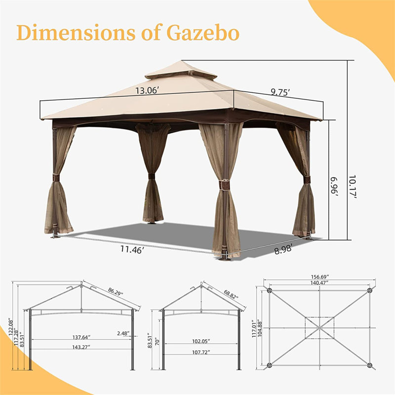 Extérieur 13 pi L 10 pi. D Pavillon de jardin en métal
