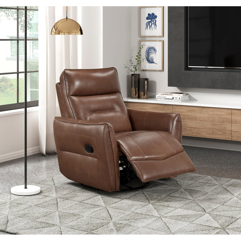 1Pc Recliner Chair With Swivel Motion Luxurious Comfort  Upholstered Solid Wood Living Room Furniture, Light Brown