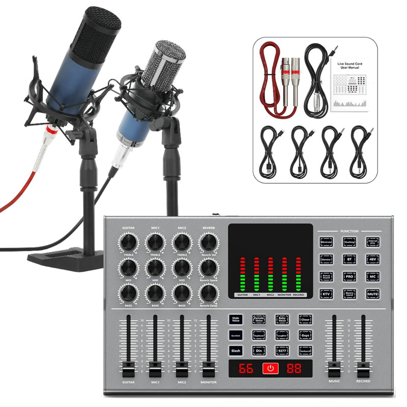 Podcast Equipment Bundle, 2 F11 Condenser Microphones for Y12 Live Sound Card, Perfect for Podcasting, Recording, Singing, Streaming
