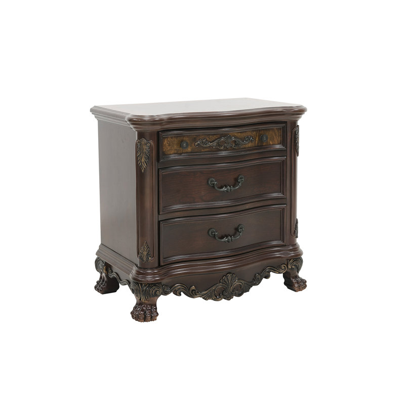 Élégante table de chevet 1pc de 3 tiroirs avec finition cerisier et meubles de chambre à coucher traditionnels