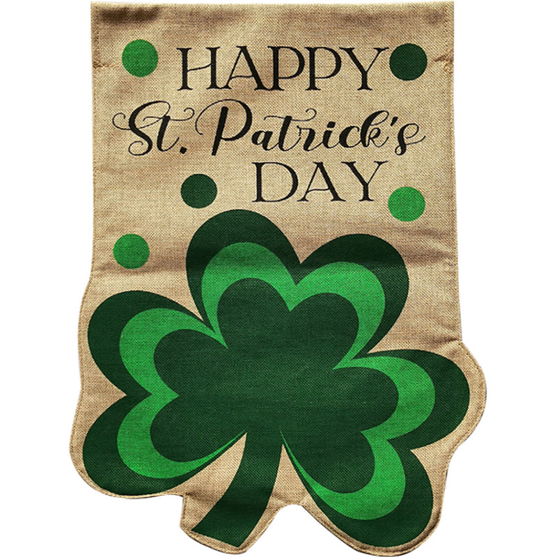 Drapeau de jardin Happy St. Patrick's Shamrock, Vert foncé / taupe
