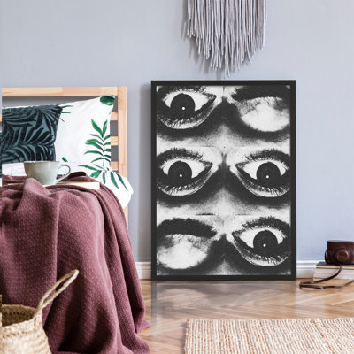 Z Studio Black and White Funky Eyes, affiche, rétro, estampes pour le salon, décoration murale abstraite, hippie, dortoir grunge, chambre, affiche murale, 12 x 16 po, encadré en noir