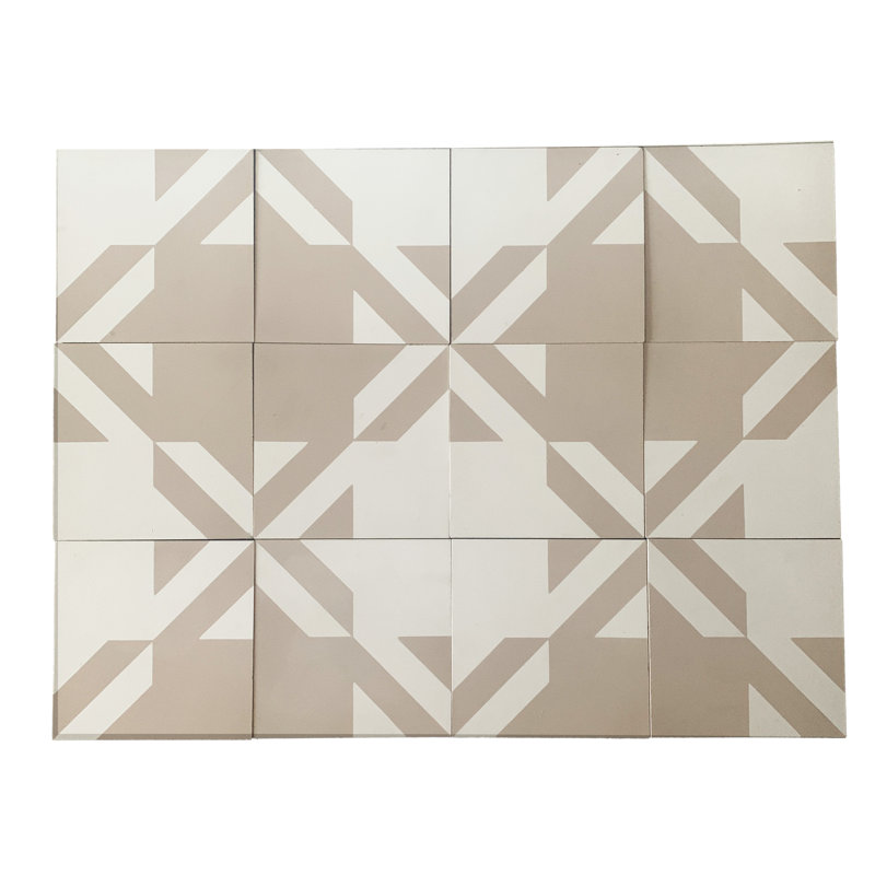 Carreau de ciment à motif de ciment 8 po x 8 po Tantan, Beige / Blanc