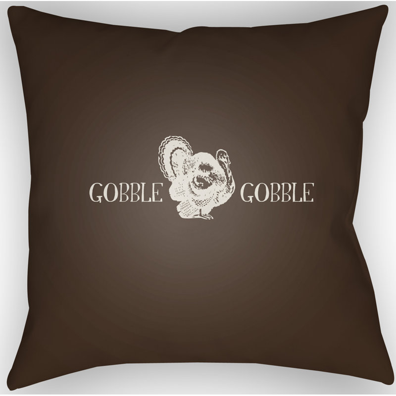 Gobble Square Indoor/Outdoor Throw Pillow, 20" H x 20" W x 4" D, Brown/White