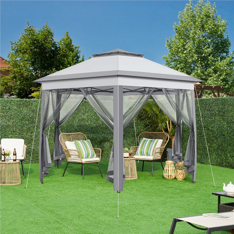 13 Ft. W x 11 Ft. D  Slolar Powered Metal Patio Gazebo with Sidewalls, Light Gray/Dark Gray