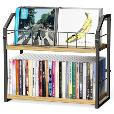 Support de CD à 2 niveaux, tablette de rangement pour CD, organisateur de CD avec tablette supérieure, support de CD de qualité supérieure pour le bureau à domicile, peut contenir jusqu'à 60 tablettes standard, idéal pour les amateurs de musique