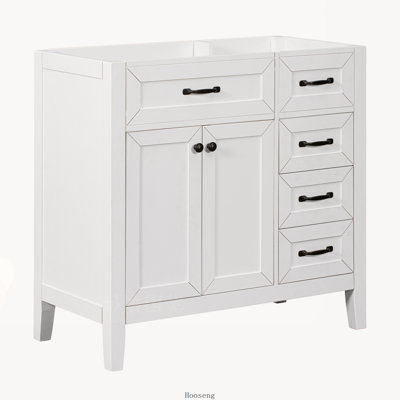 Base de meuble-lavabo sur pied 36 po avec cadre solide et panneau de fibres à densité moyenne avec tiroirs, gris