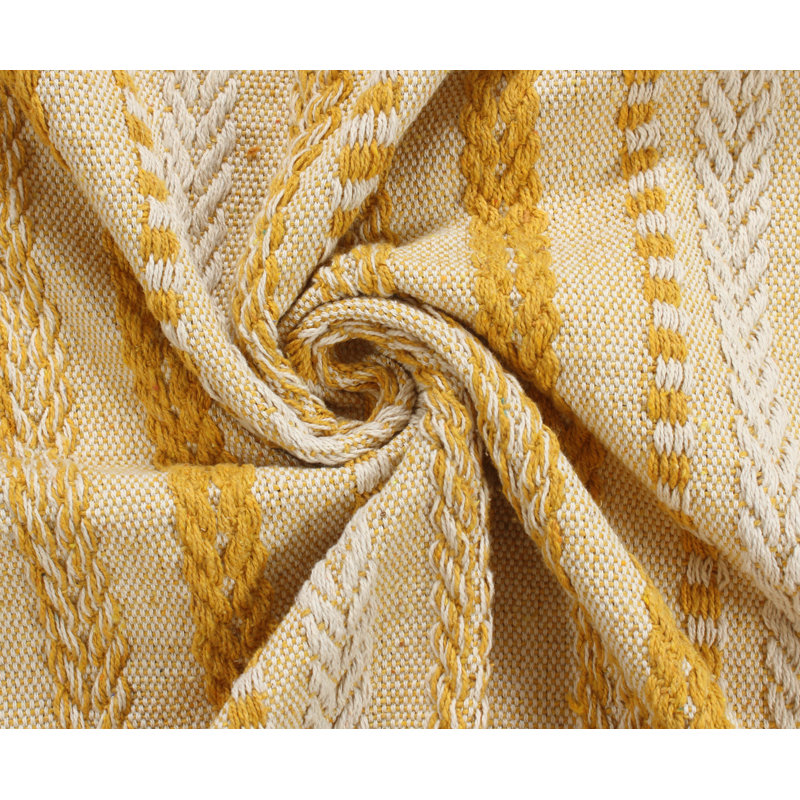 Farm Mustard Cotton Throw Blanket with Tassels, 50x60 Inches