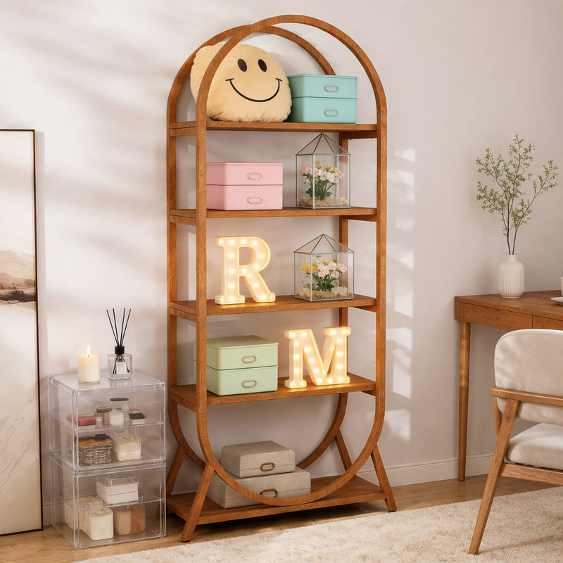 Versatile Display Rack,5-Tier Bookshelf,Compact Arched Bookcase
