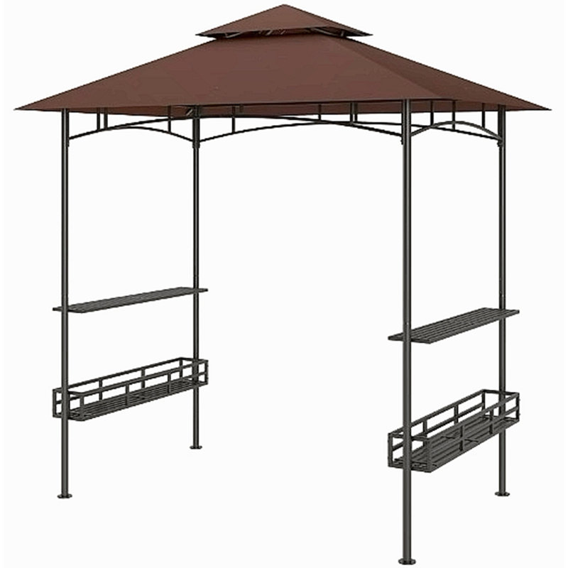 Pavillon de jardin extérieur à 2 niveaux pour barbecue, pavillon de barbecue pour barbecue, avec 2 tablettes latérales, paniers de rangement, crochet de plafond