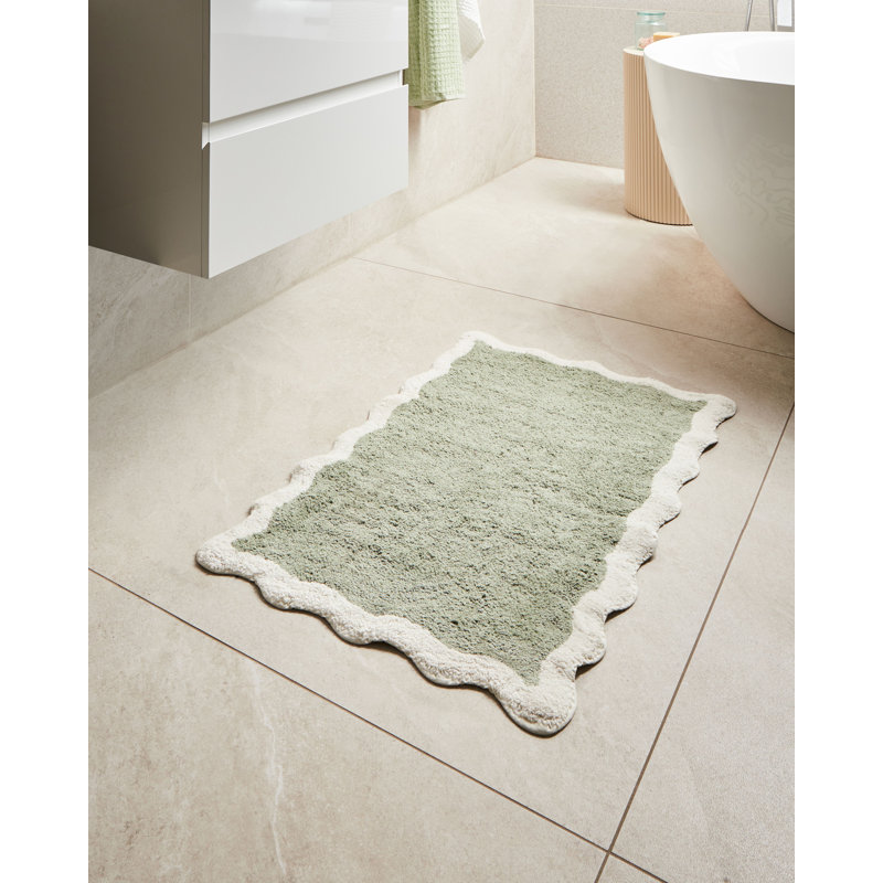 Cotton Non-Slip Bath Mat, Green/Beige, 90cm L x 60cm W