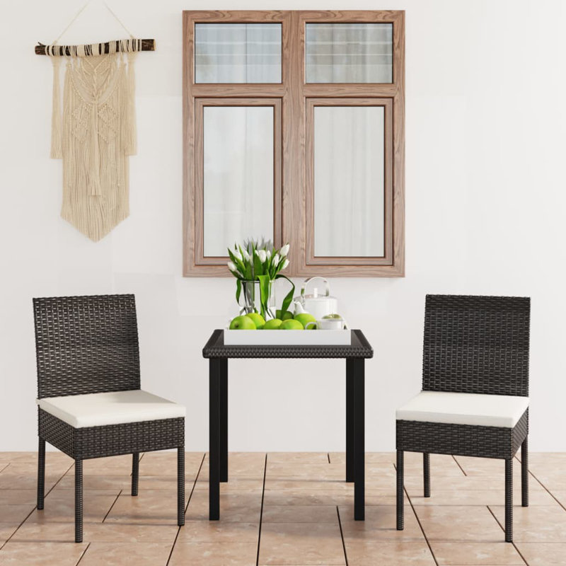 Khamiya Square Bistro Set with Cushions, White, Black, 2