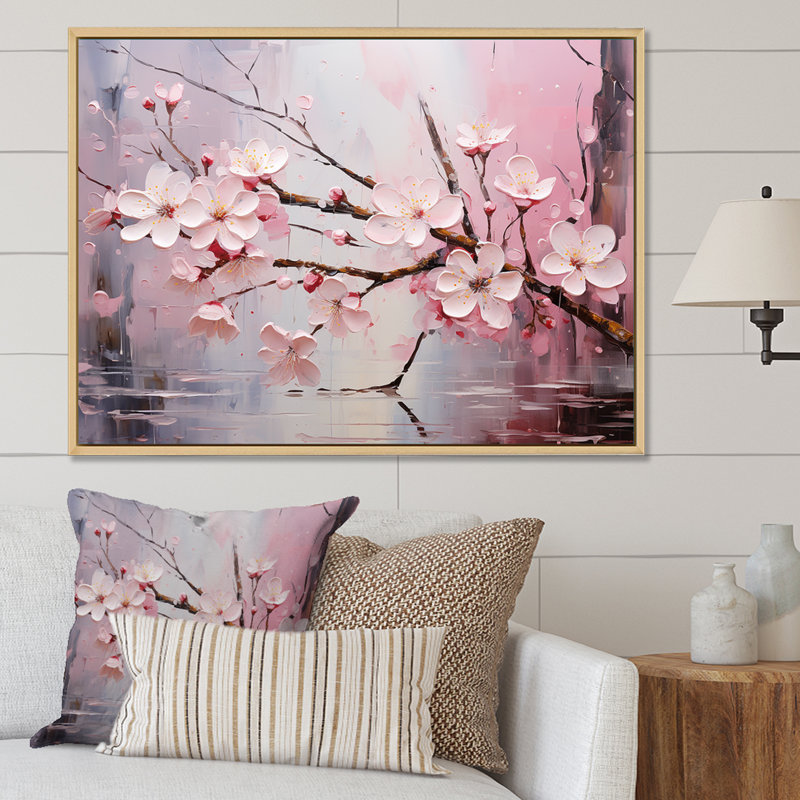 White And Pink Cherry Tree Bloom V - Cherry Wall Art, 12" H x 20" W x 1" D, Silver Closed Corner Framed