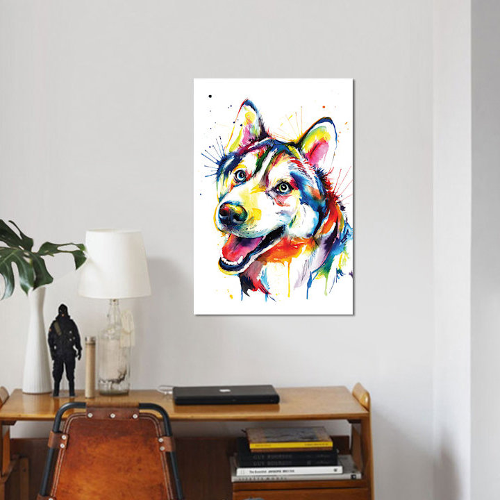 « husky », impression sur toile, H 12 po x l 8 po x P 0,75 po, Pas de tapis, Toile tendue