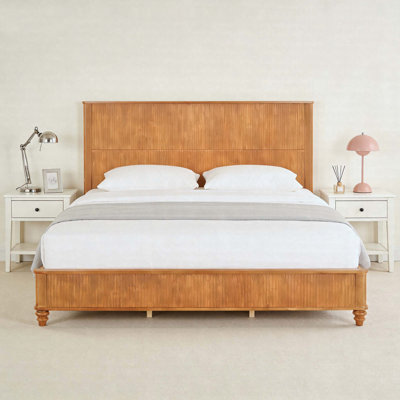 Kernie King Solid Wood Platform Bed Frame With Tall Headboard – Natural Finish