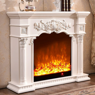 White Solid Wood Freestanding Fireplace