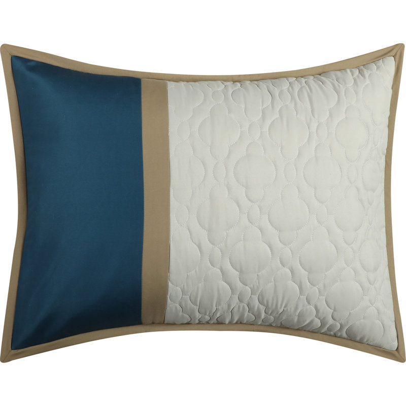 Queen Blue and Beige Microfiber Damask Comforter Set