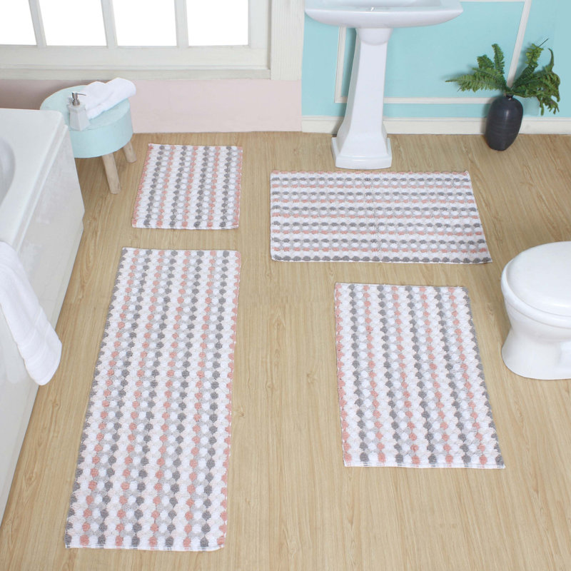 Tapis de salle de bain 100% coton, antidérapant et doux à poils longs Macek - ensemble de 4 pièces, Orange