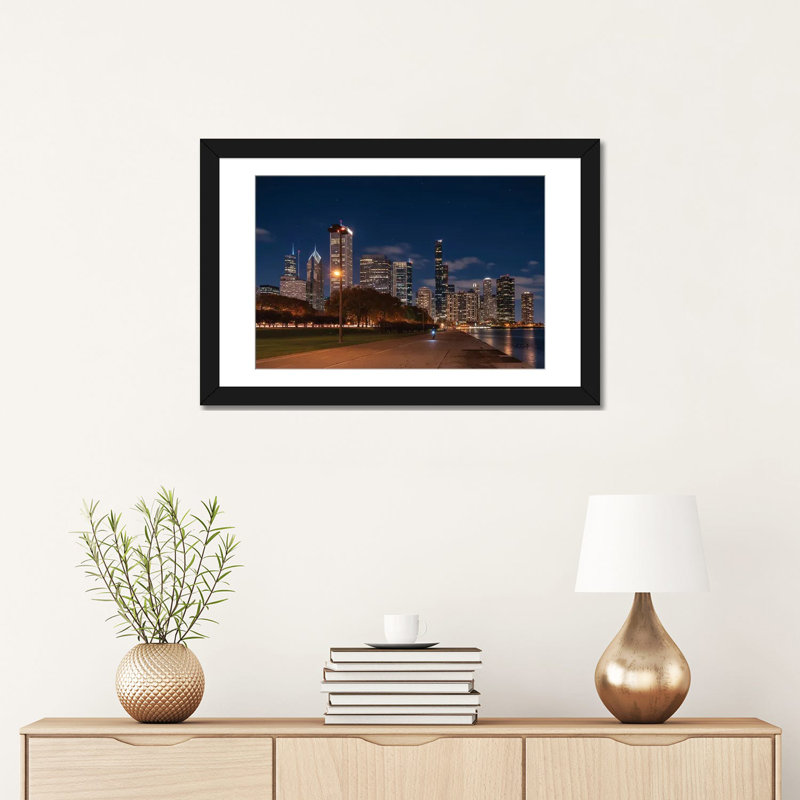 Chicago Lakeside - reproduction d'art murale - papier d'art encadré, H 16 po x l 24 po, Noir