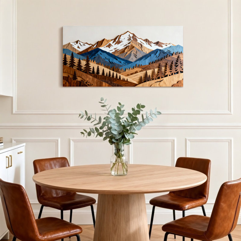 Landscape & Nature Mountain Range With Snowy Peaks And Pine Trees, 20" H x 40" W