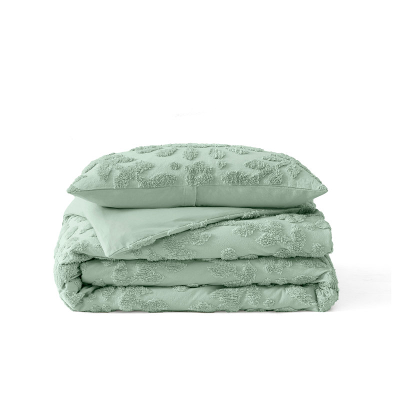 Ensemble d'édredon en chenille Peri Home, Édredon pour lit simple + 1 taie décorative stan, Vert