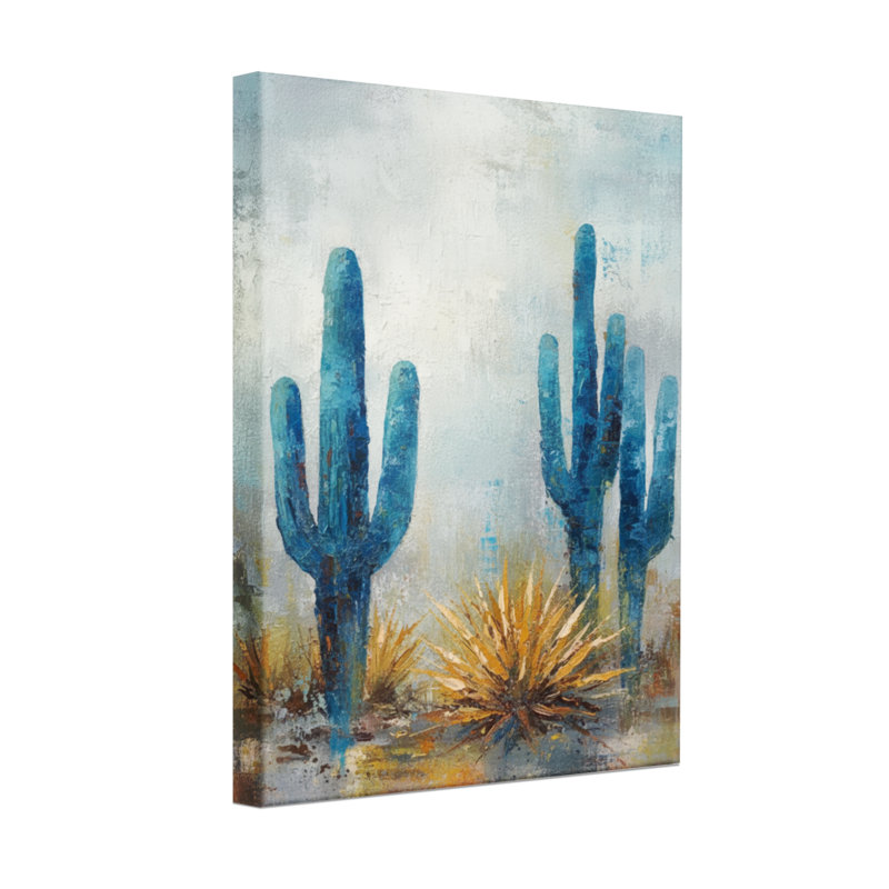 «Plants & Flowers Blue Cactus Desert Landscape», reproduction d'art, H 24 po x l 16 po