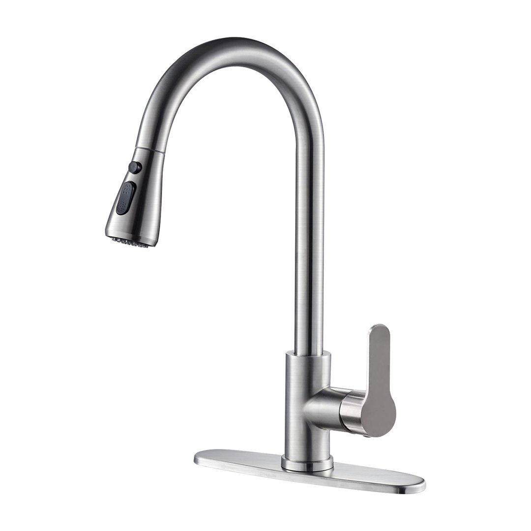 Pull Down Single Handle Kitchen Faucet with Deck Plate Cobbe 