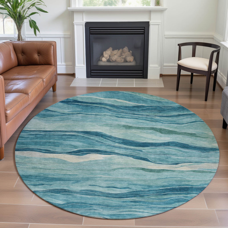 Premium Machine Washable Alijah AMF1246 Stripes Rug, Round 8'