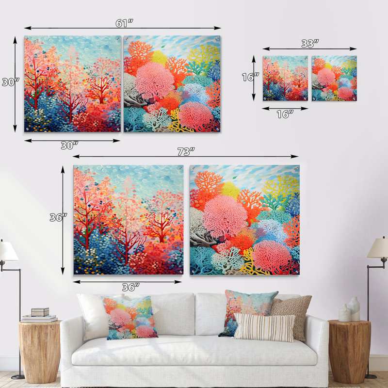 Coral Reef Barrier Expression III - Ensemble de 2 verres de corail sous l'eau, H 16 po x l 33 po