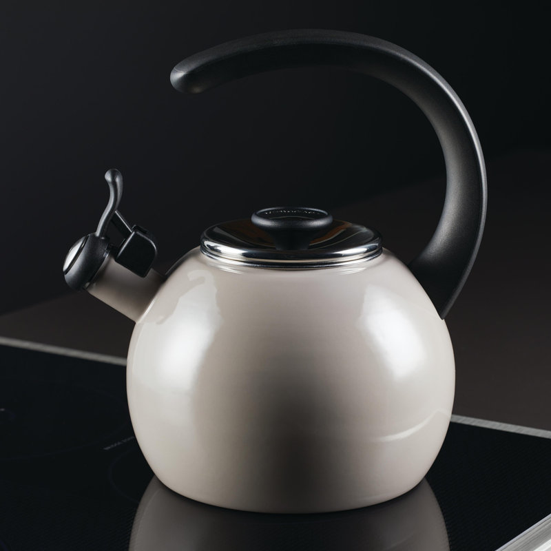 Gray Enamel on Steel Whistling Teakettle with Flip-Up Spout, 2 Quart