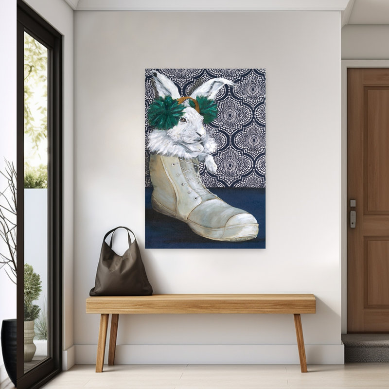 Bunny Boots 1 Whimsical Contemporary Rabbit Forest Wall Art Print, 45.72cm H x 30.48cm W