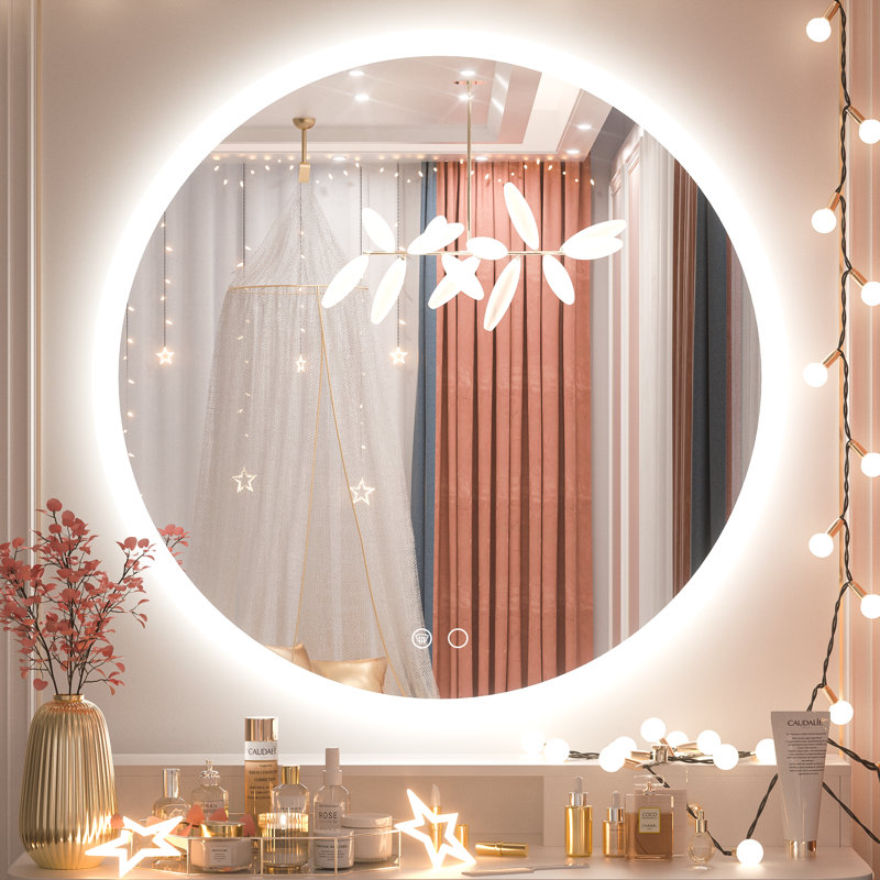 Miroir de salle de bain rond à DEL à intensité variable, 32 po x 32 po