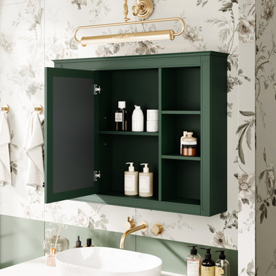 Armoire de rangement murale pour salle de bain - Miroir 35 po x 27,5 po avec charnières à pharmacie style rétro