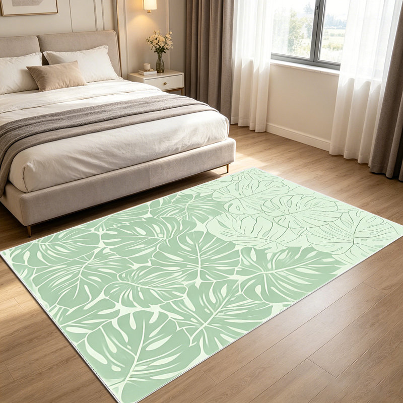 1PC Tropical Sage Green Monstera Leaf Print area rugs for Living Room, Soft and Comfortable, Suitable for all seasons, easy-to-maintain, machine washable Indoor floor mat, Under Table Farmhouse suitable for dining table, kitchen, bedroom, entryway,