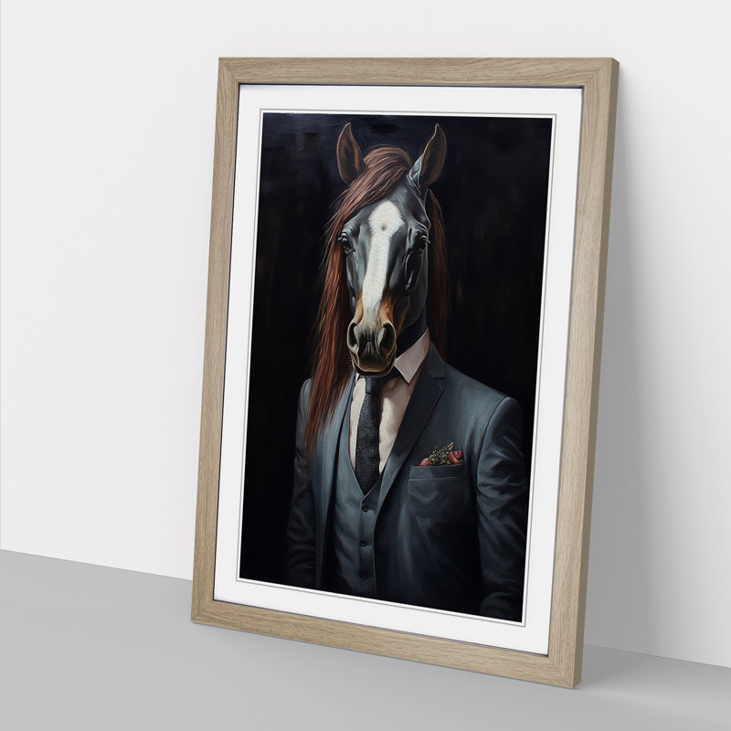 Pony In A Suit No.2 - Single Picture Frame Print on Wood, 34cm H x 25cm W x 2cm D, Oak 